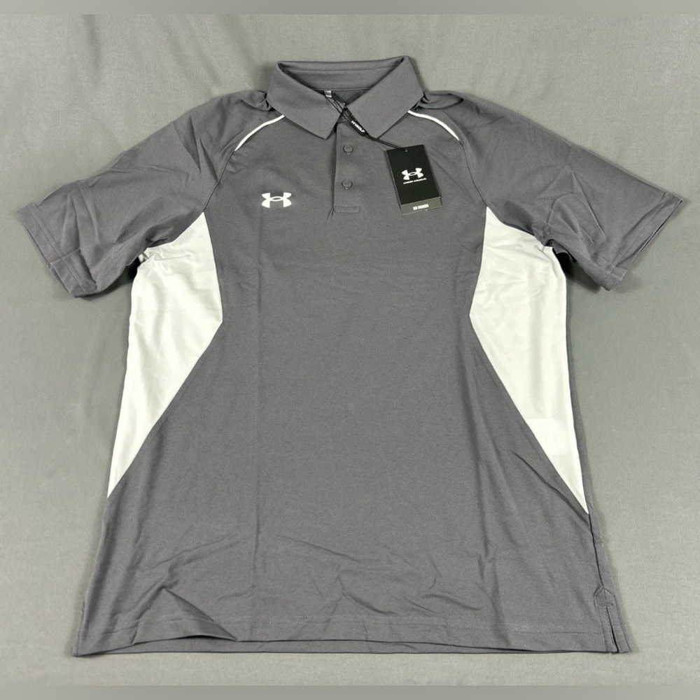 Under Armour Golf Shit Polo Title Geometric Medium Gray White Polyester